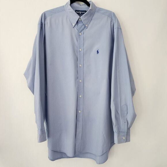 Ralph Lauren Blake blue small check plaid long sleeve button front shirt size XL - Picture 1 of 6